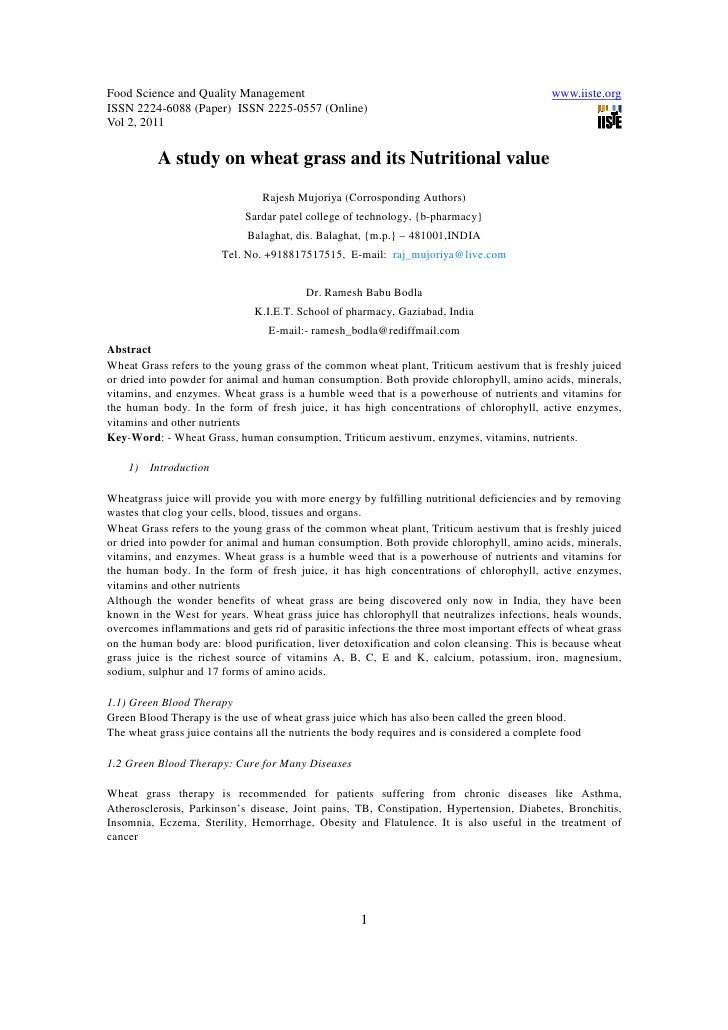 11.a study on wheat grass and its nutritional value