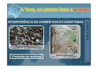 A Terra, um planeta único a proteger

INTERFERÊNCIA DO HOMEM NOS ECOSSISTEMAS




                                          elaborado por Ana Castro
 Produção de resíduos
 