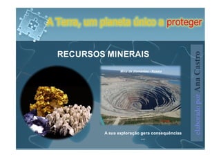 A Terra, um planeta único a proteger


  RECURSOS MINERAIS




                                                   elaborado por Ana Castro
                    Mina de diamantes - Rússia




             A sua exploração gera consequências
                              …
 