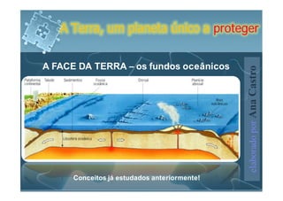 A Terra, um planeta único a proteger


A FACE DA TERRA – os fundos oceânicos




                                              elaborado por Ana Castro
      Conceitos já estudados anteriormente!
 