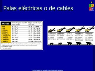 Palas eléctricas o de cables




           EXPLOTACIÓN DE MINAS – UNIVERSIDAD DE CHILE
 