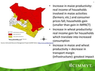 8
• Increase in maize productivity:
real income of households
involved in maize activities
(farmers; etc.) and consumer
pr...