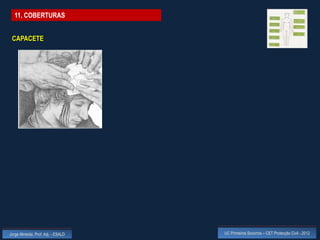 11. COBERTURAS


 CAPACETE




Jorge Almeida, Prof. Adj. - ESALD   UC Primeiros Socorros – CET Protecção Civil - 2012
 