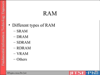 RAM Different types of RAM SRAM DRAM SDRAM RDRAM VRAM Others 