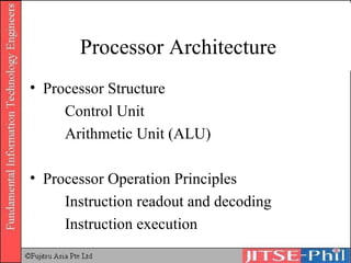 Processor Architecture Processor Structure Control Unit Arithmetic Unit (ALU) Processor Operation Principles Instruction readout and decoding Instruction execution 