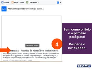 4
Bem como o título
e o primeiro
parágrafo!
Desperte a
curiosidade.
 