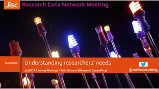 06/09/2016
Research Data Network Meeting
Understanding researchers’ needs
2016 DAF survey findings – Rob Johnson (ResearchConsulting) @rschconsulting
 
