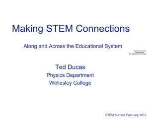 Making STEM Connections Along and Across the Educational System STEM Summit February 2010 Ted Ducas Physics Department Wellesley College 