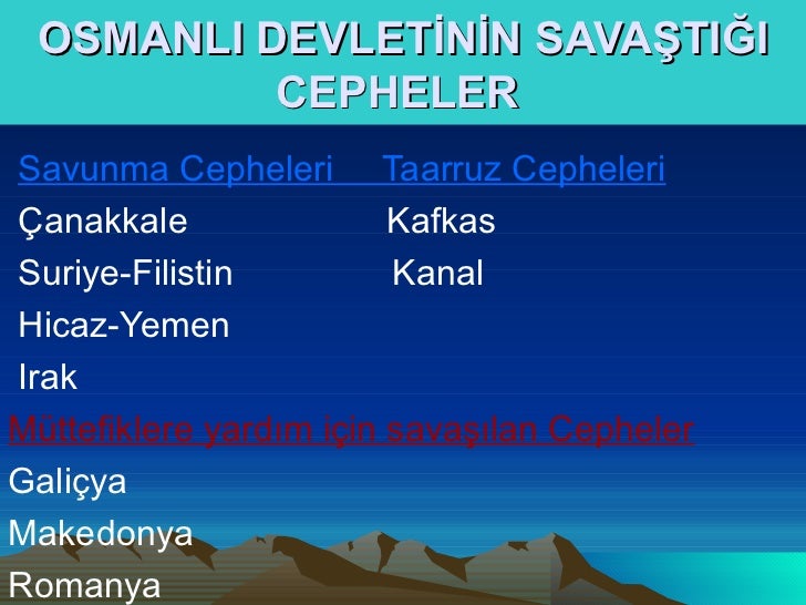 Osmanli Devletinin I Dunya Savasinda Savastigi Cepheler Osmanli Devleti
