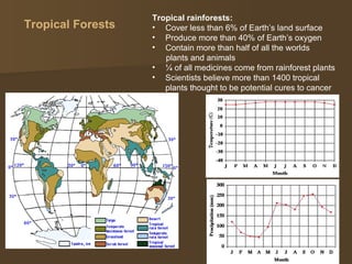 Tropical Forests <ul><li>Tropical rainforests: </li></ul><ul><li>Cover less than 6% of Earth’s land surface </li></ul><ul>...