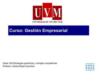Curso: Gestión Empresarial Clase: 08 Estrategias genéricas y ventajas competitivas Profesor: Carlos Rojas Arancibia 