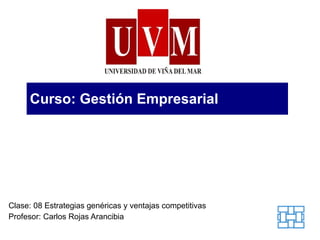 Curso: Gestión Empresarial Clase: 08 Estrategias genéricas y ventajas competitivas Profesor: Carlos Rojas Arancibia 