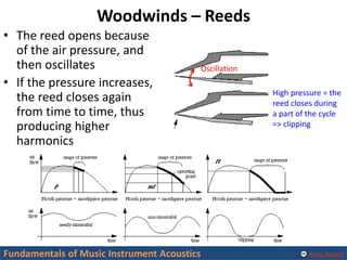 Alexis Baskind
Woodwinds – Reeds
• The reed opens because
of the air pressure, and
then oscillates
• If the pressure incre...