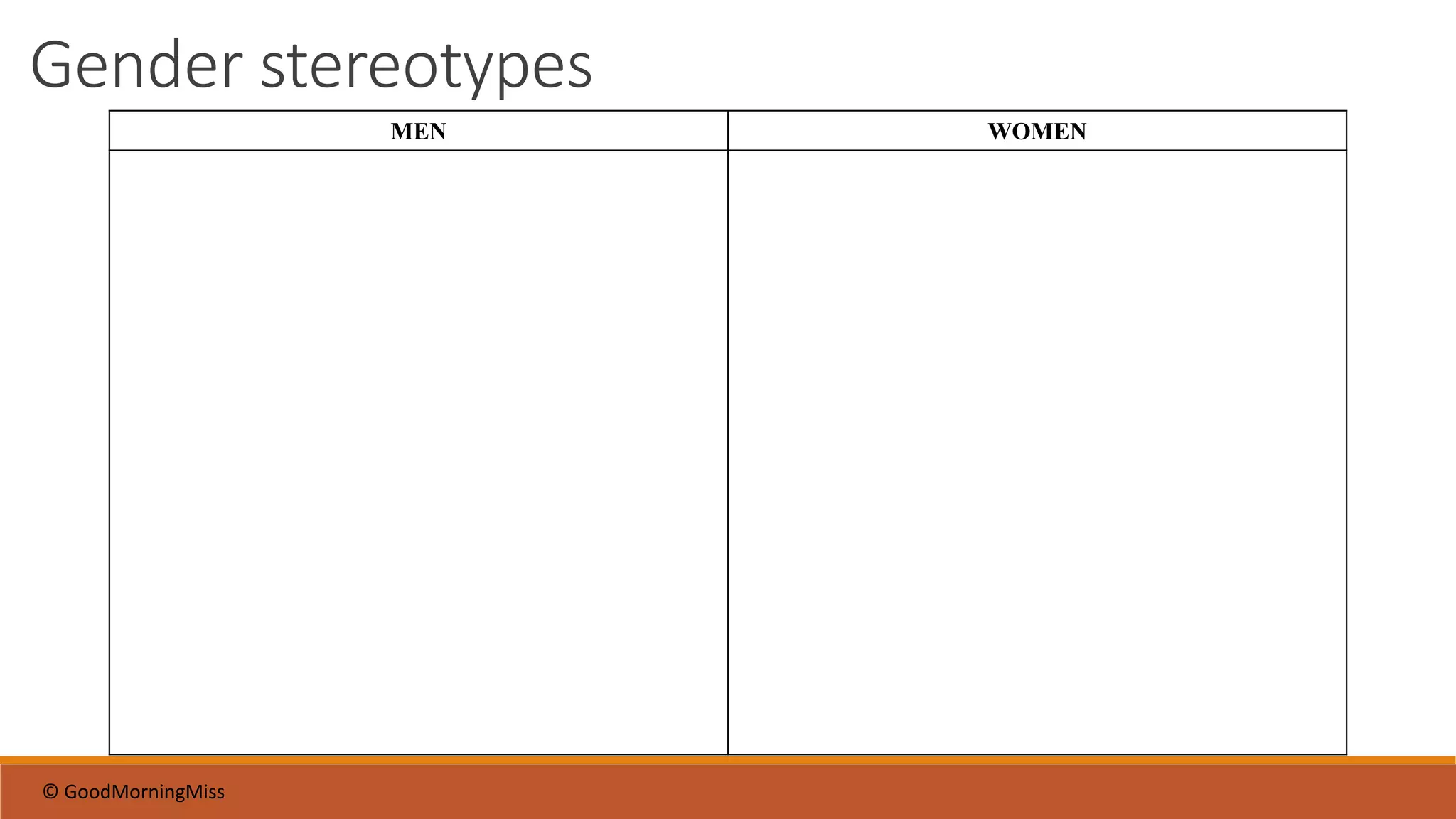 Gender stereotypes
MEN WOMEN
© GoodMorningMiss