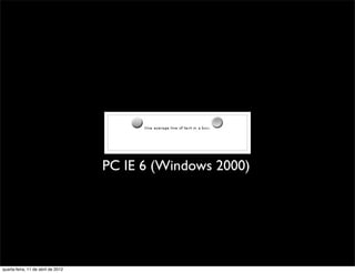 PC IE 6 (Windows 2000)




quarta-feira, 11 de abril de 2012
 