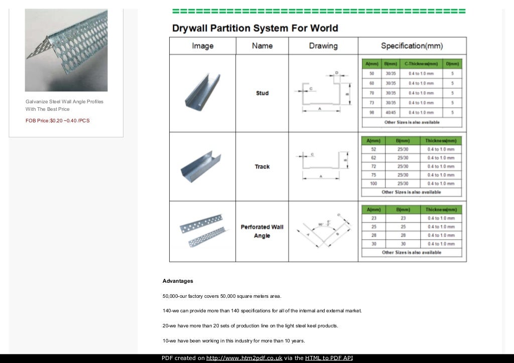 ISO certificated drywall metal studs wall angle with standard sizes