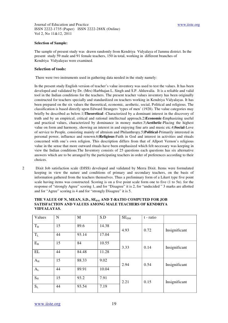 Statement of the problem of job satisfaction of teachers picture