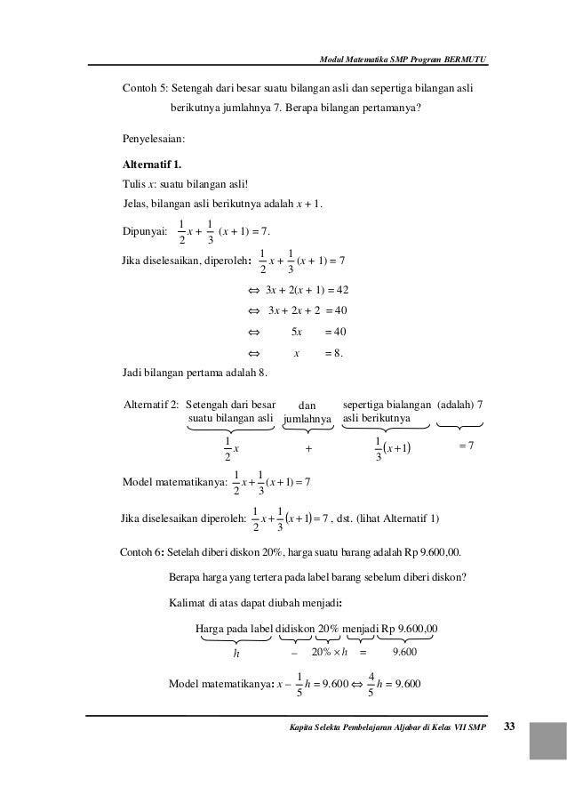 11 Kapita Selekta Pembelajaran Aljabar Di Kelas Vii Smp