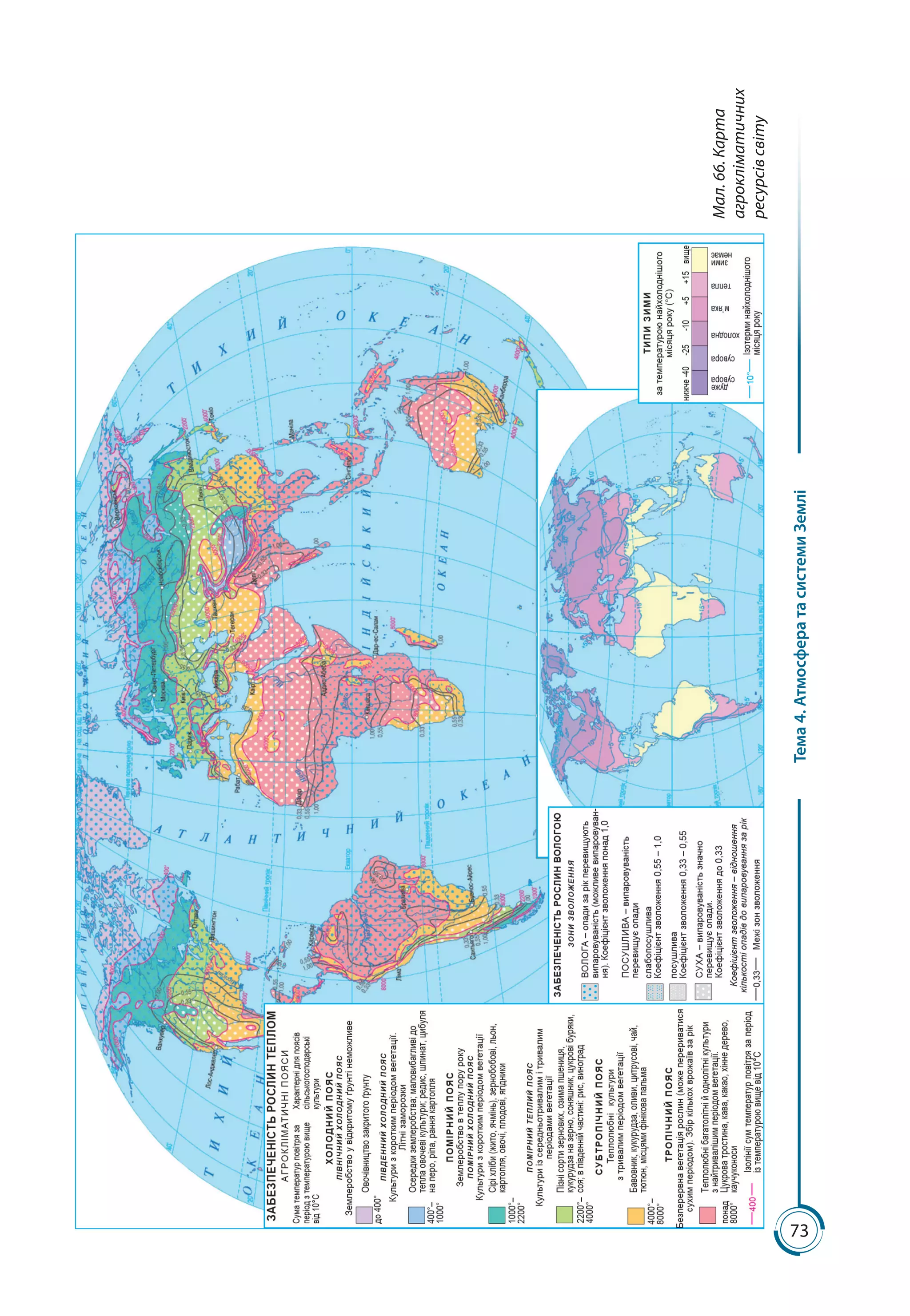 73
Тема4.АтмосфератасистемиЗемлі
Мал.66.Карта
агрокліматичних
ресурсівсвіту
 