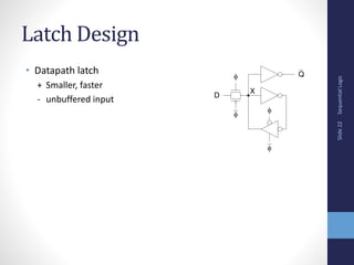 Sequential
Logic
Slide
22
Latch Design
• Datapath latch
+ Smaller, faster
- unbuffered input




Q
D
X
 
