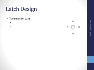 Sequential
Logic
Slide
8
Latch Design
• Transmission gate
+
- D Q


 