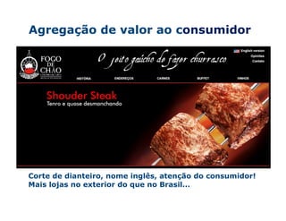 Agregação de valor ao consumidor




Corte de dianteiro, nome inglês, atenção do consumidor!
Mais lojas no exterior do que no Brasil...
 