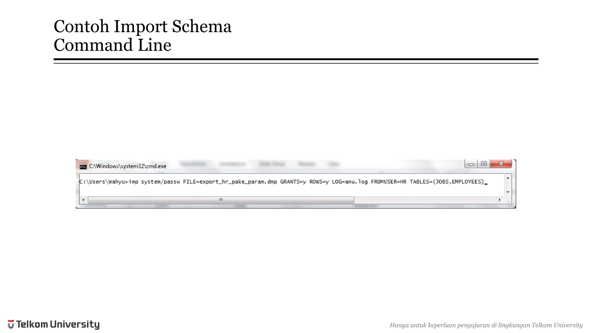 ContohImport SchemaCommand Line 
Hanyauntukkeperluan pengajarandi lingkunganTelkomUniversity  