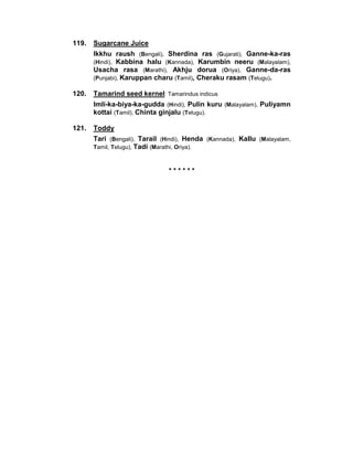 Ganne Da Ras 11 names-of-foodstuffs-in-indian-languages | PDF