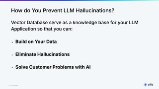 17 | © Copyright Zilliz
17
How do You Prevent LLM Hallucinations?
Vector Database serve as a knowledge base for your LLM
Application so that you can:
- Build on Your Data
- Eliminate Hallucinations
- Solve Customer Problems with AI
 