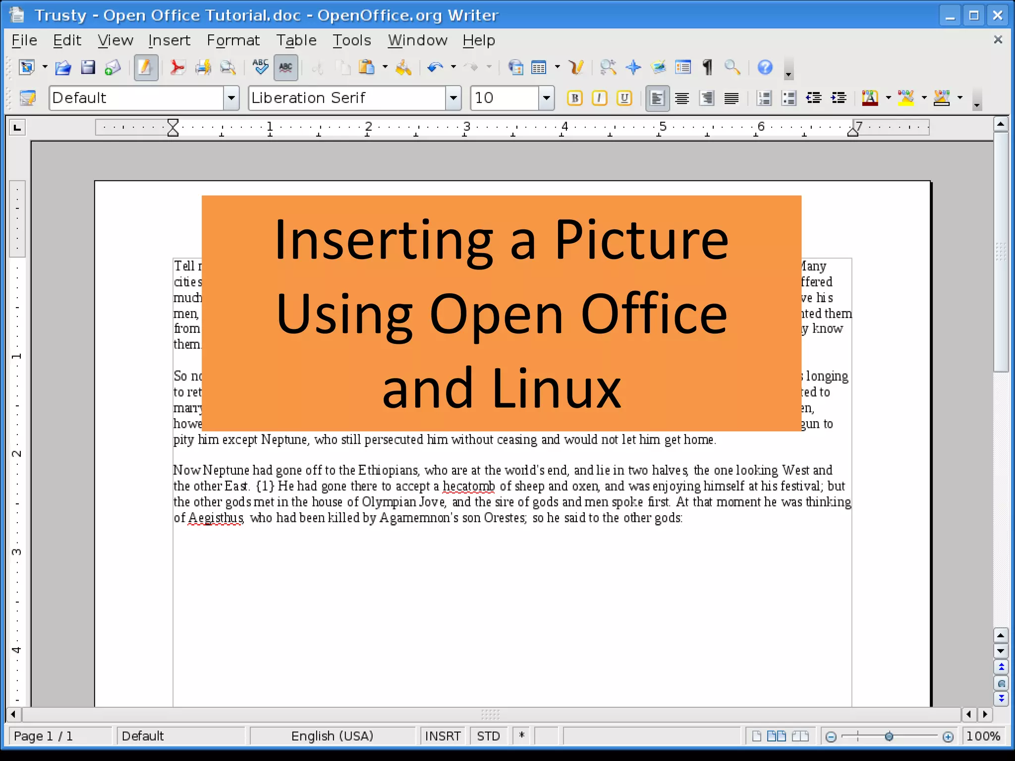 Inserting a Picture
Using Open Office
and Linux
 