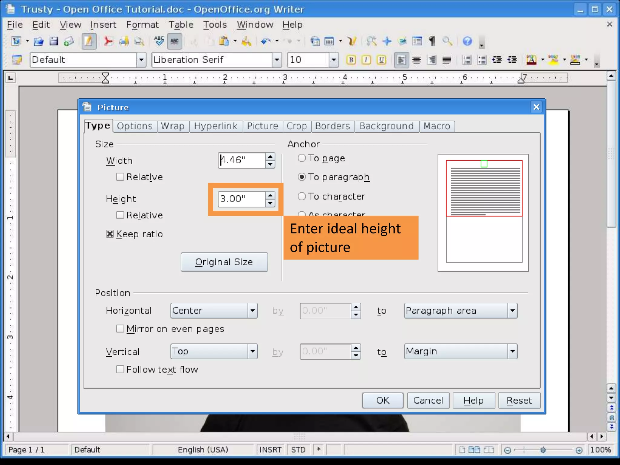 Enter ideal height
of picture
 