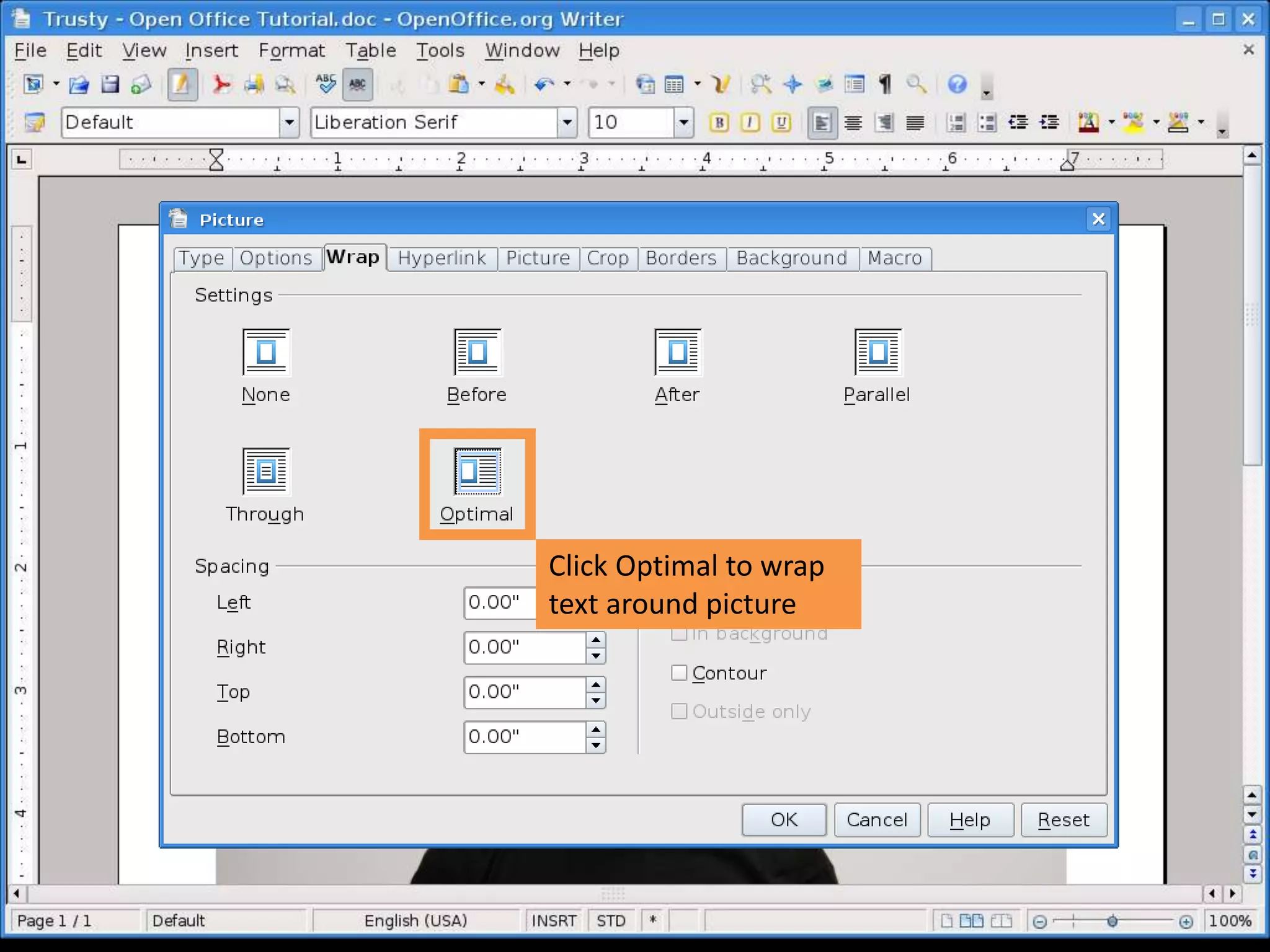 Click Optimal to wrap
text around picture
 