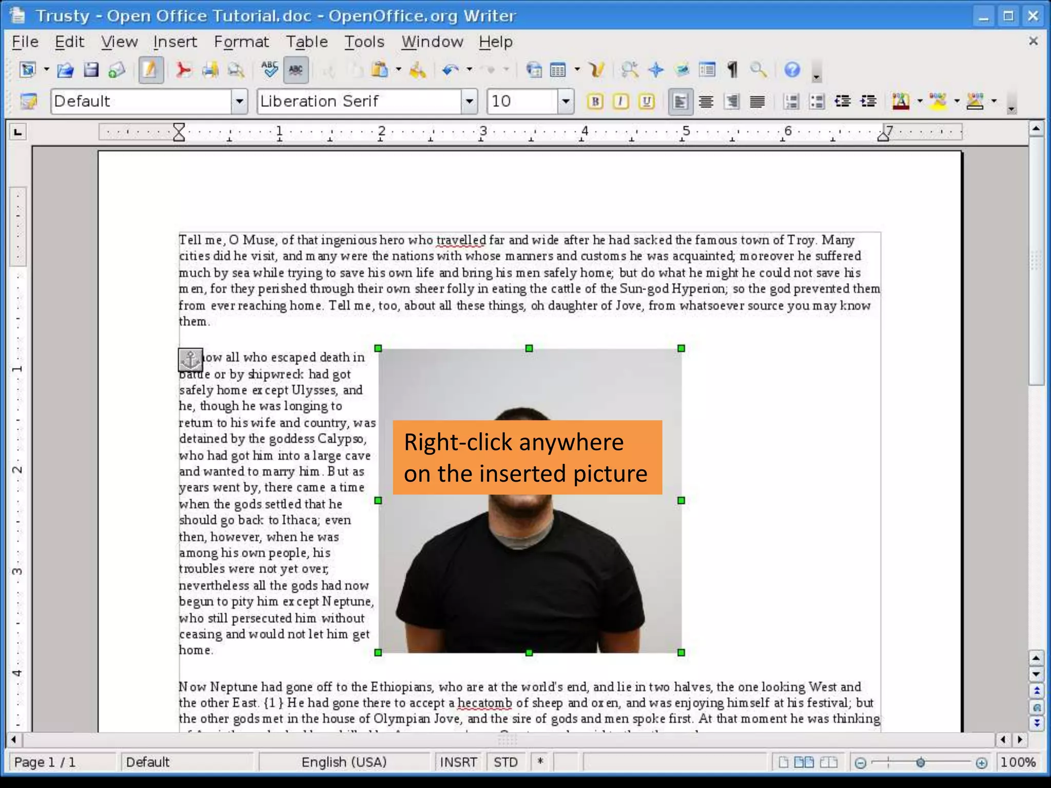 Right-click anywhere
on the inserted picture
 