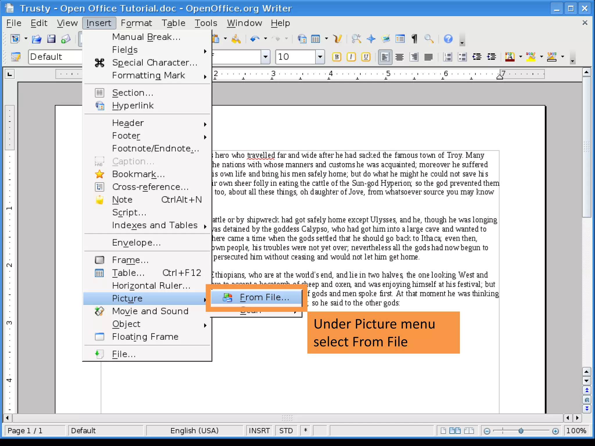 Under Picture menu
select From File
 