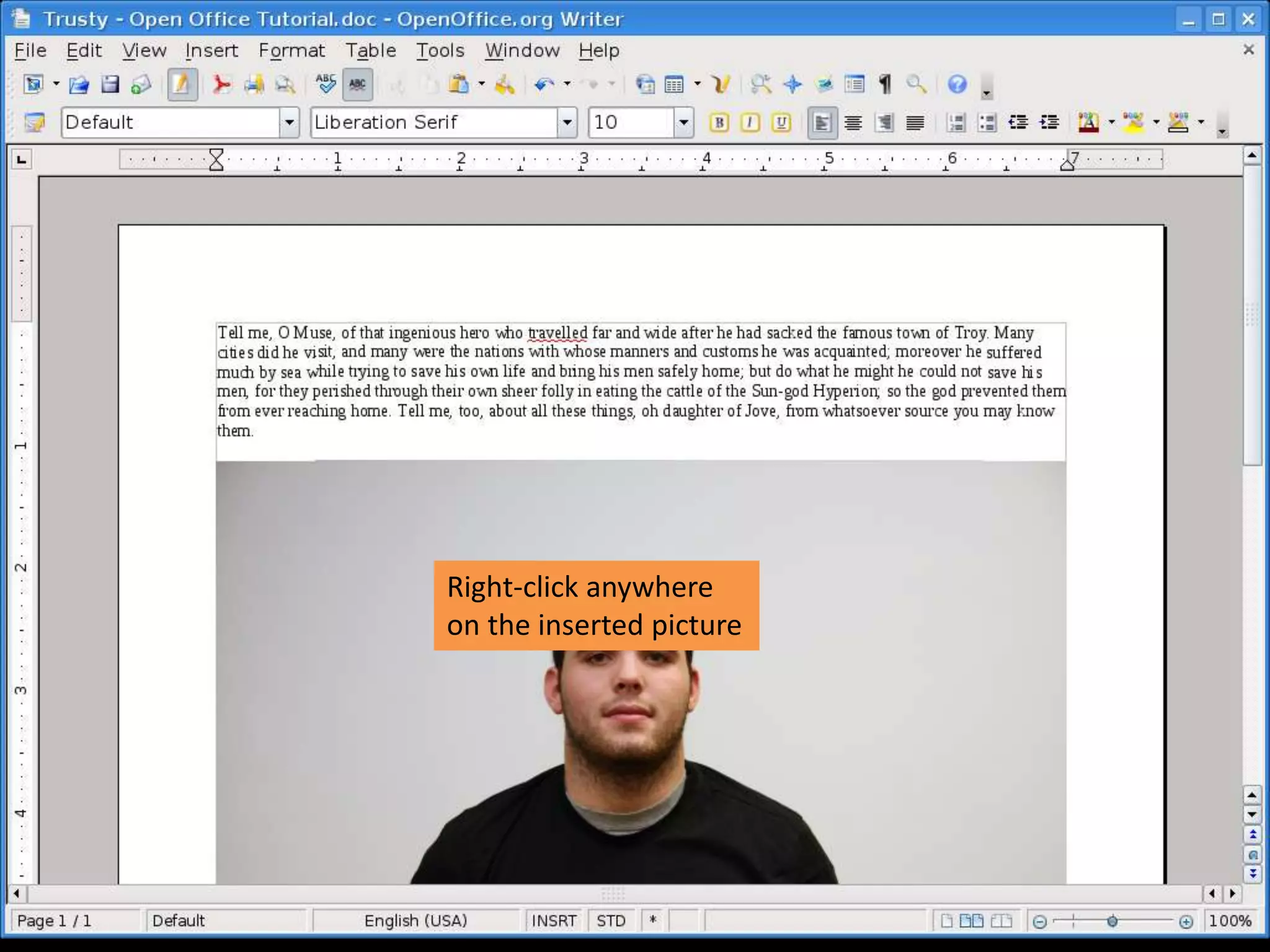 Right-click anywhere
on the inserted picture
 
