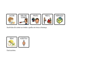 Esaí aceitou.
Jacob deu de comer ao irmão e pediu em troca a herança.
 