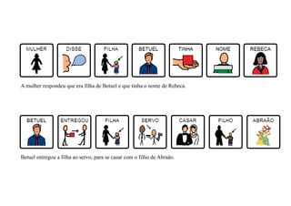 Betuel entregou a filha ao servo, para se casar com o filho de Abraão.
A mulher respondeu que era filha de Betuel e que tinha o nome de Rebeca.
 