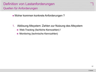 © iteratec
17
 Woher kommen konkrete Anforderungen ?
1. Ablösung Altsystem: Zahlen zur Nutzung des Altsystem
 Web-Tracking (fachliche Kennzahlen) !
 Monitoring (technische Kennzahlen)
Definition von Lastanforderungen
Quellen für Anforderungen
 