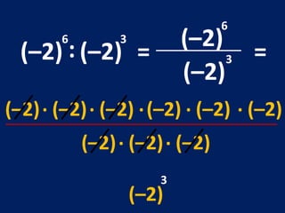 (–2) : (–2) 6 3 = (–2) 6 (–2) 3 = (–2) . (–2) (–2) . (–2) . (–2) . (–2) . (–2) . (–2) (–2) . (–2) 3 