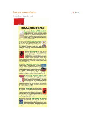 Lecturas recomendadas 
Revista Única - Diciembre 2006 
 