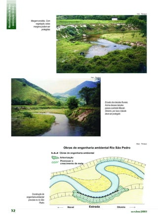 Revitalização de Rios
- orientação técnica -                                                                                   Foto: Planágua



                              Margem erodida. Com
                                  vegetação, estas
                                margens podem ser
                                        protegidas




                                                     Foto: Planágua




                                                                      Erosão dos taludes fluviais.
                                                                      Acima desses taludes
                                                                      passa a estrada Macaé-
                                                                      Glicério, por isso o talude
                                                                      deve ser protegido




                                                                                                        Mapa: Planágua




                               Construção de
                         engenharia ambiental
                           prevista no rio São
                                         Pedro


           52                                                                                        outubro/2001
 
