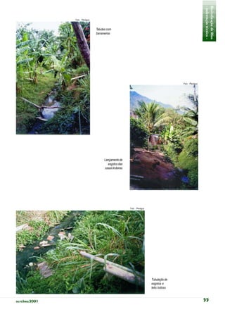 - orientação técnica -
                                                                                                         Revitalização de Rios
               Foto: Planágua



                                Taludes com
                                bananeiras




                                                                                        Foto: Planágua




                                      Lançamento de
                                        esgotos das
                                      casas lindeiras




                                                        Foto: Planágua




                                                                         Tubulação de
                                                                         esgotos e
                                                                         leito lodoso



outubro/2001                                                                                             55
 
