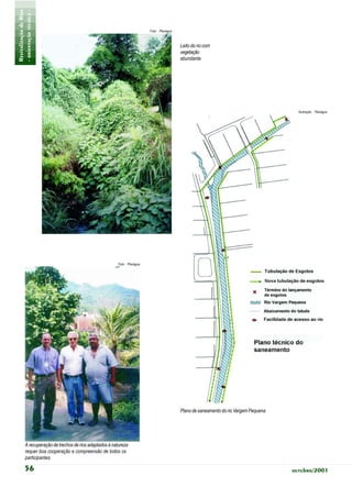 Revitalização de Rios
- orientação técnica -                                                     Foto: Planágua



                                                                                            Leito do rio com
                                                                                            vegetação
                                                                                            abundante




                                                                                                                                          Ilustração: Planágua




                                                          Foto: Planágua




                                                                                            Plano de saneamento do rio Vargem Pequena




           A recuperação de trechos de rios adaptados à natureza
           requer boa cooperação e compreensão de todos os
           participantes

           56                                                                                                                           outubro/2001
 