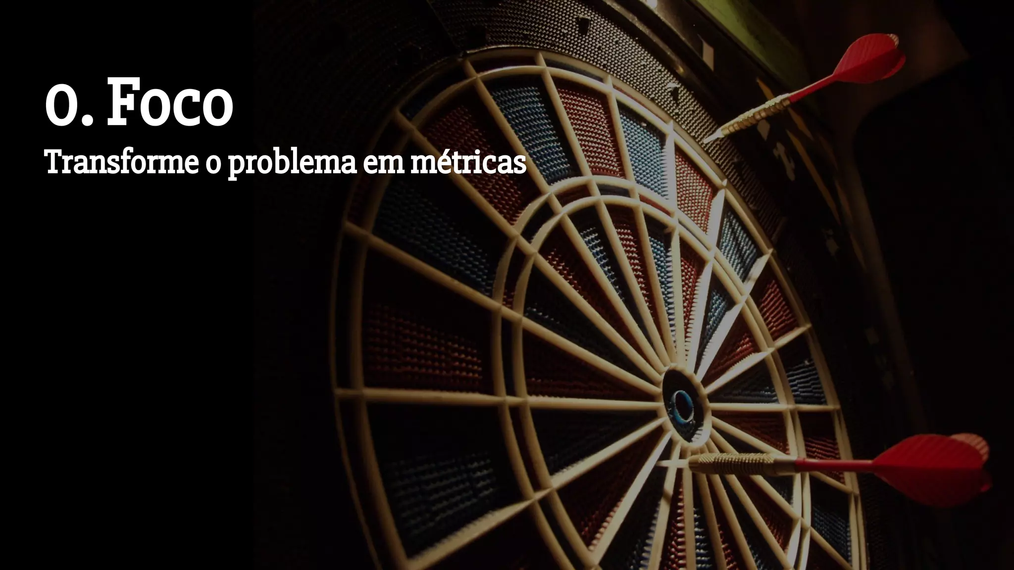 0. Foco
Transforme o problema em métricas
 