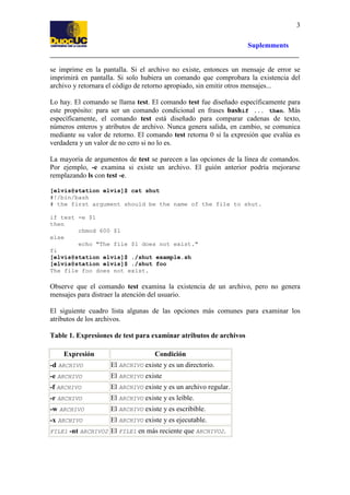 3
Suplemments

se imprime en la pantalla. Si el archivo no existe, entonces un mensaje de error se
imprimirá en pantalla. ...
