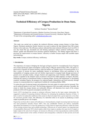 11.technical efficiency of cowpea production in osun state, nigeria | PDF