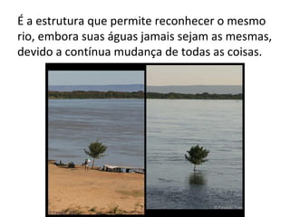 É a estrutura que permite reconhecer o mesmo
rio, embora suas águas jamais sejam as mesmas,
devido a contínua mudança de todas as coisas.
 