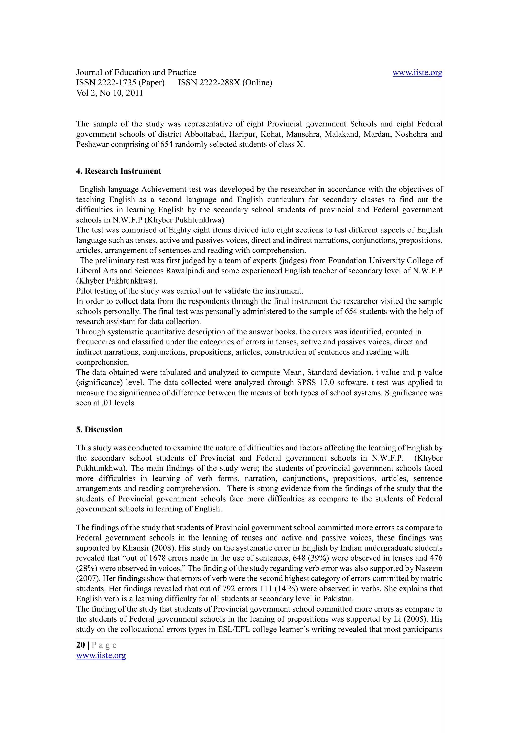 11.the nature of difficulties in learning english by the students at ...