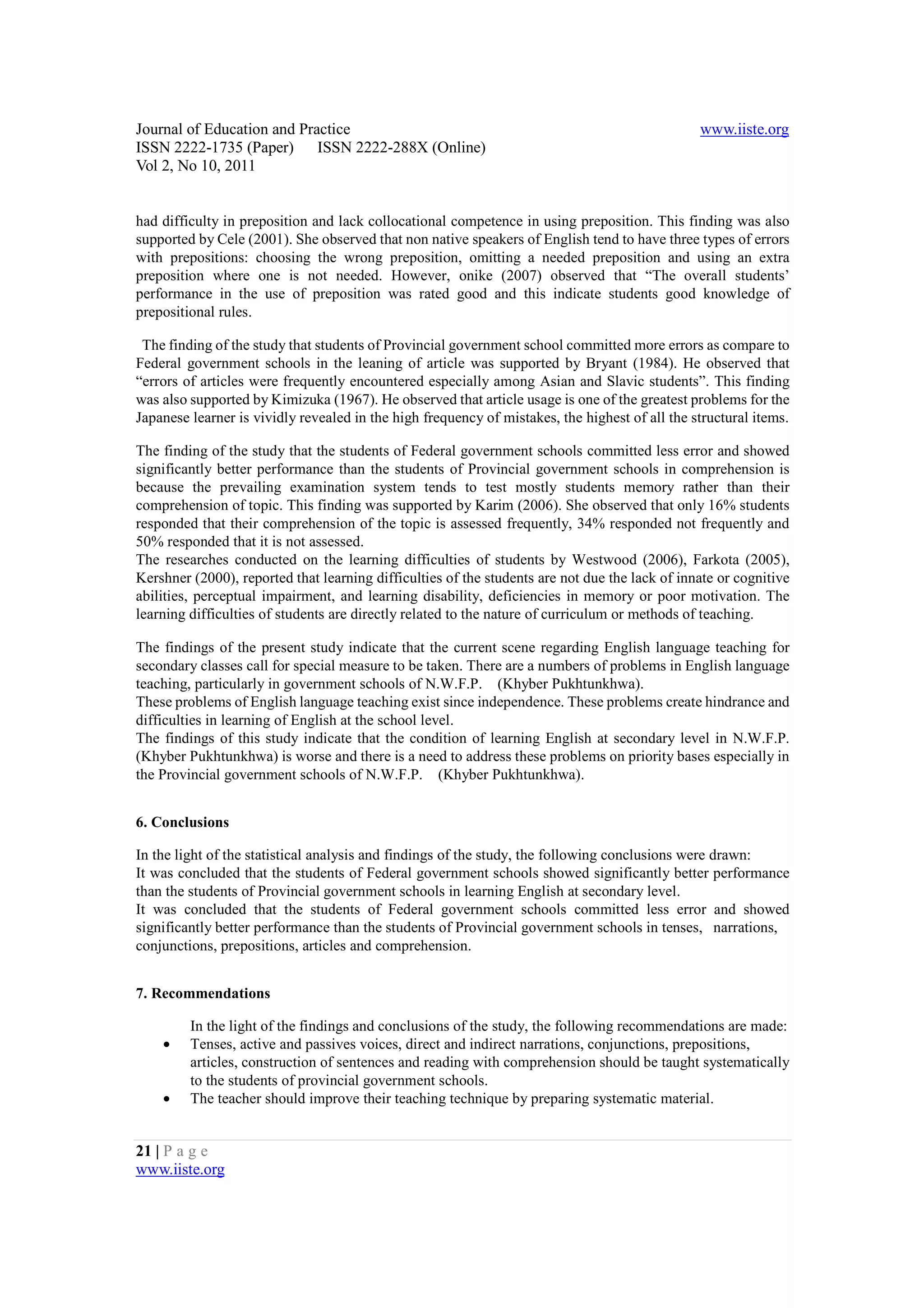 11.the nature of difficulties in learning english by the students at ...