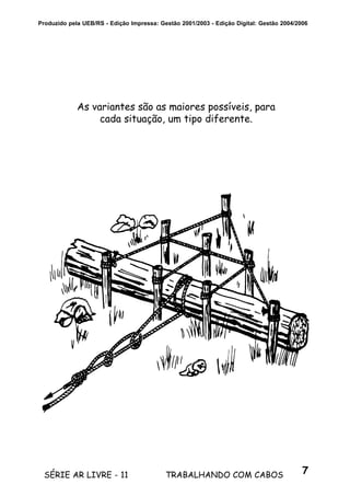 7SÉRIE AR LIVRE - 11 TRABALHANDO COM CABOS
Produzido pela UEB/RS - Edição Impressa: Gestão 2001/2003 - Edição Digital: Gestão 2004/2006
As variantes são as maiores possíveis, para
cada situação, um tipo diferente.
 